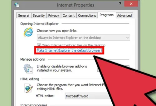 Impostare Internet Explorer come browser predefinito