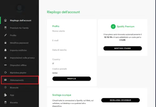 Come disattivare Spotify Premium su Pc