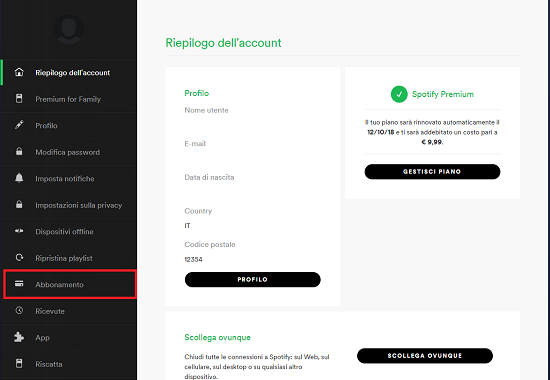 Come disattivare Spotify Premium su Pc