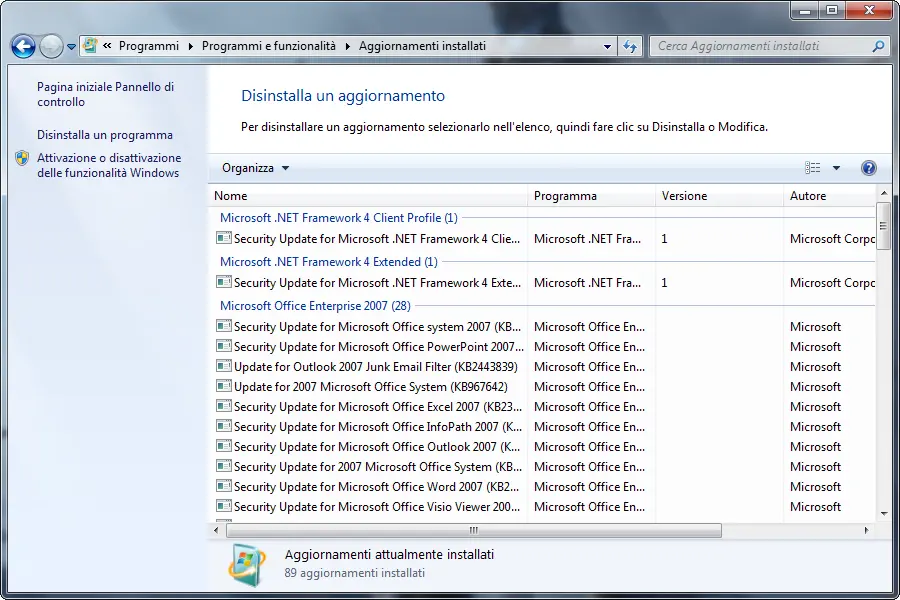 Come disinstallare aggiornamenti Windows 7 installati sul nostro computer