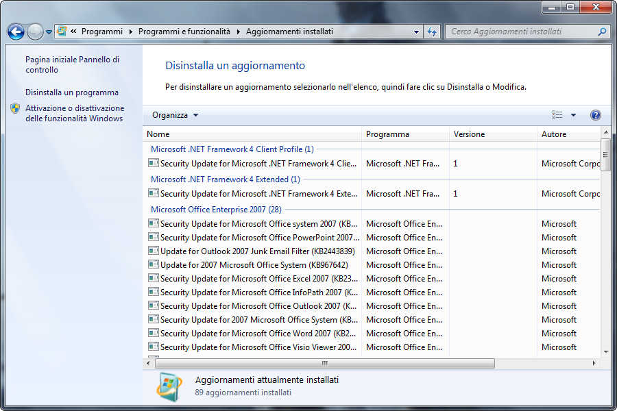Come disinstallare aggiornamenti Windows 7 installati sul nostro computer