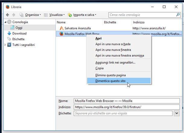 Pulire Cronologia Internet di Firefox