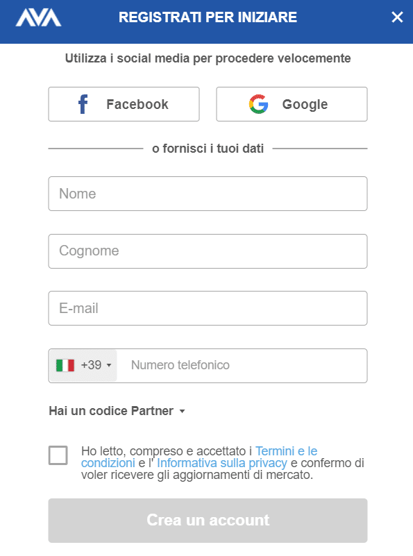 avatrade nuovo conto